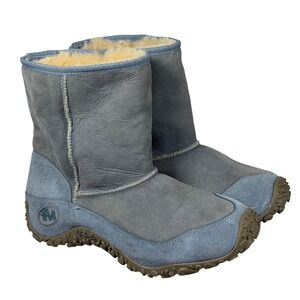 Merrell Blue Suede Shearling Lined Winter Boots Womens 10 Mid Calf Rugged Sole
